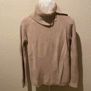 Beige zippered Cowl neck sweater